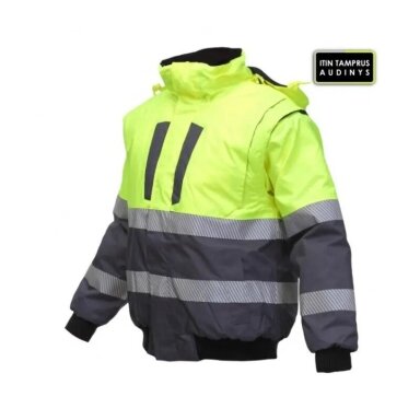 Striukė gerai matoma PILOT WJ-S466K su nusegamomis rankovėmis ir kailiu (Stretch), Hi-Vis geltona / mėlyna