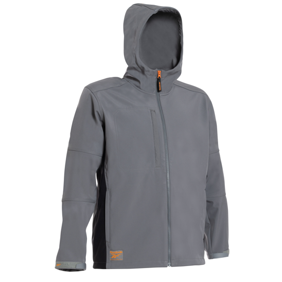 Atspari vėjui ir vandeniui REEBOK WORKWEAR Softshell striukė su gobtuvu, pilka Atspari vėjui ir vandeniui REEBOK WORKWEAR Softshell striukė su gobtuvu, pilka