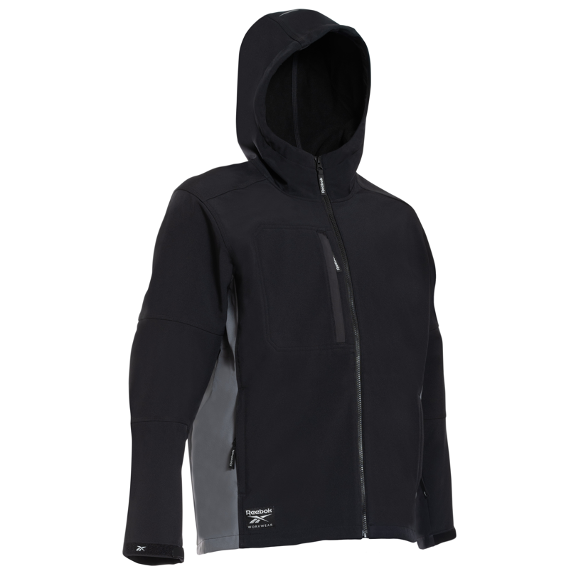 Atspari vėjui ir vandeniui REEBOK WORKWEAR Softshell striukė su gobtuvu, juoda Atspari vėjui ir vandeniui REEBOK WORKWEAR Softshell striukė su gobtuvu, juoda