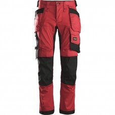 Darbinės kelnės iš tampraus audinio, su kabančiomis kišenėmis SNICKERS WORKWEAR AllroundWork, raudonos