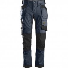Darbinės kelnės iš tampraus audinio, su kabančiomis kišenėmis SNICKERS WORKWEAR AllroundWork, tamsiai mėlynos