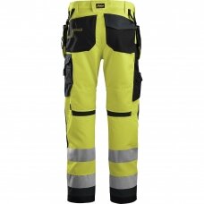 Darbinės kelnės su kabančiomis kišenėmis AllroundWork Hi-Vis SNICKERS WORKWEAR, klasė 2, geltona