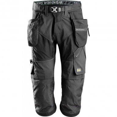 Darbinės pusilgės kelnės su kabančiomis kišenėmis FlexiWork SNICKERS WORKWEAR 6905, juodi