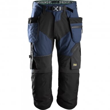 Darbinės pusilgės kelnės su kabančiomis kišenėmis FlexiWork SNICKERS WORKWEAR 6905, mėlyni Darbinės pusilgės kelnės su kabančiomis kišenėmis FlexiWork SNICKERS WORKWEAR 6905, mėlyni