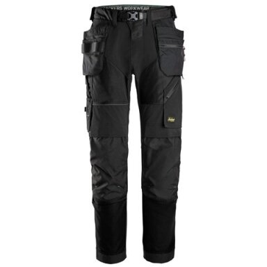 Darbinės SNICKERS WORKWEAR FlexiWork 6902 kelnės su kabančiomis kišenėmis, juodos