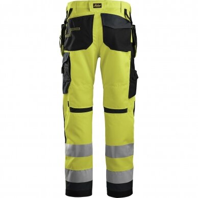 Darbinės kelnės su kabančiomis kišenėmis AllroundWork Hi-Vis SNICKERS WORKWEAR, klasė 2, geltona 1