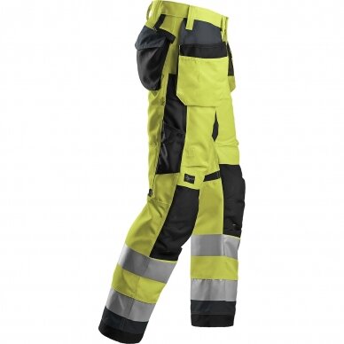Darbinės kelnės su kabančiomis kišenėmis AllroundWork Hi-Vis SNICKERS WORKWEAR, klasė 2, geltona 2