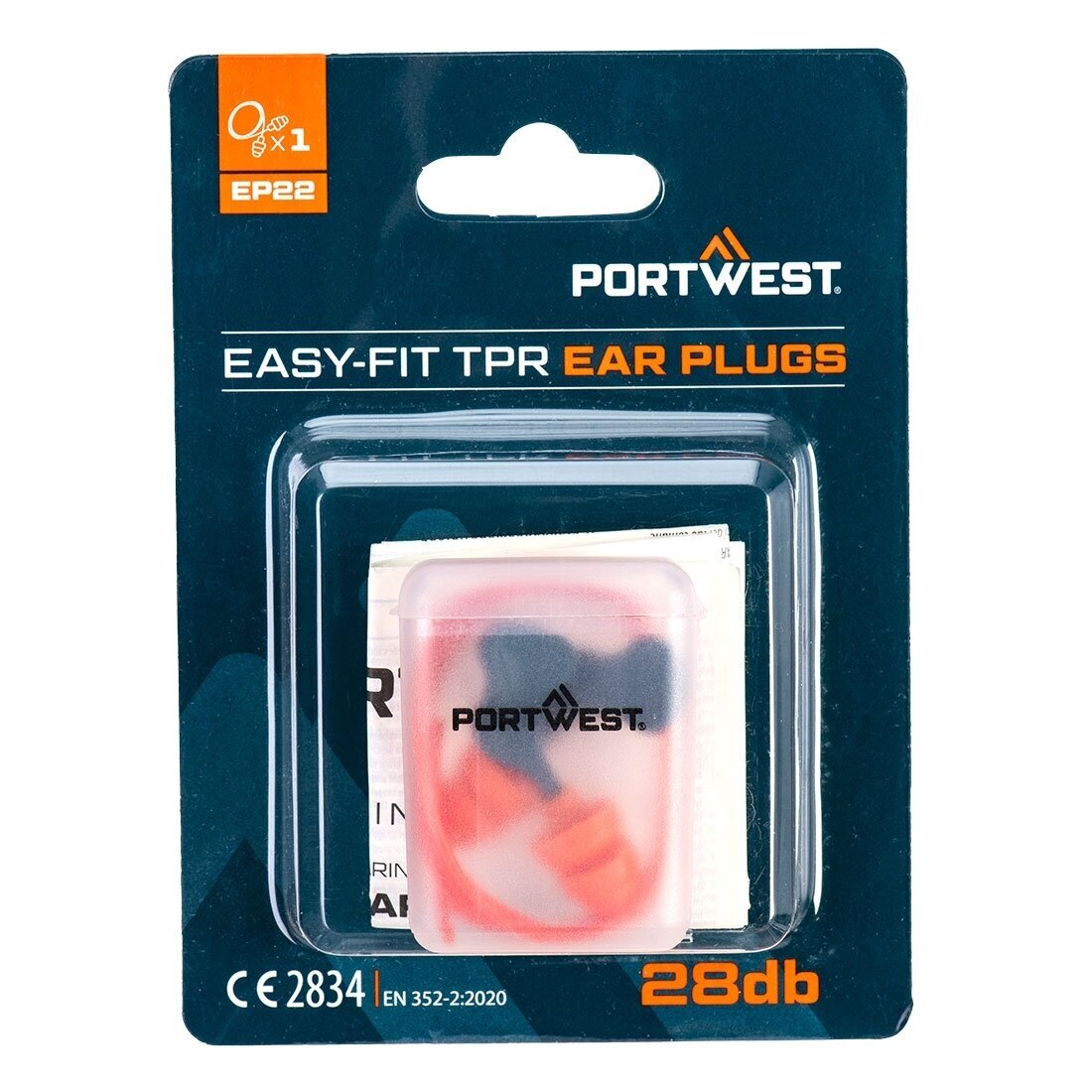 Ausų kištukai PORTWEST EP22 su virvele ir laikymo dėžute (1 pora)