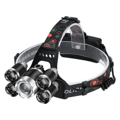 Prožektorius KD1248 T6LED+4xQ5LED ant galvos, įkraunamas 2 Prožektorius KD1248 T6LED+4xQ5LED ant galvos, įkraunamas 2
