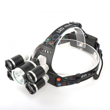 Prožektorius KD1247 T6LED+4xQ5LED ant galvos, įkraunamas 3 Prožektorius KD1247 T6LED+4xQ5LED ant galvos, įkraunamas 3