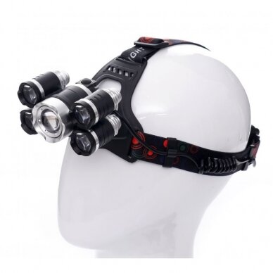 Prožektorius KD1248 T6LED+4xQ5LED ant galvos, įkraunamas Prožektorius KD1248 T6LED+4xQ5LED ant galvos, įkraunamas