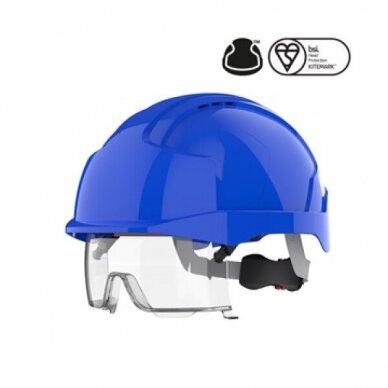 Šalmas JSP EVO®VISTAlens® su integruotais apsauginiais akiniais, be ventiliacinių angų, mėlyna