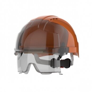 Šalmas JSP EVO®VISTAlens® su integruotais apsauginiais akiniais, be ventiliacinių angų,oranžinė
