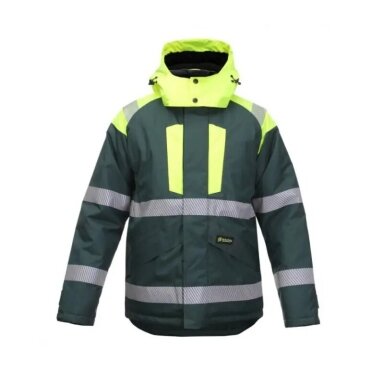 Šilta ir neperpučiama BoSafety CANVAS WJ-8926ZNEW striukė su atšvaitinėmis segmentinėmis juostomis, geltona / žalia Šilta ir neperpučiama BoSafety CANVAS WJ-8926ZNEW striukė su atšvaitinėmis segmentinėmis juostomis, geltona / žalia