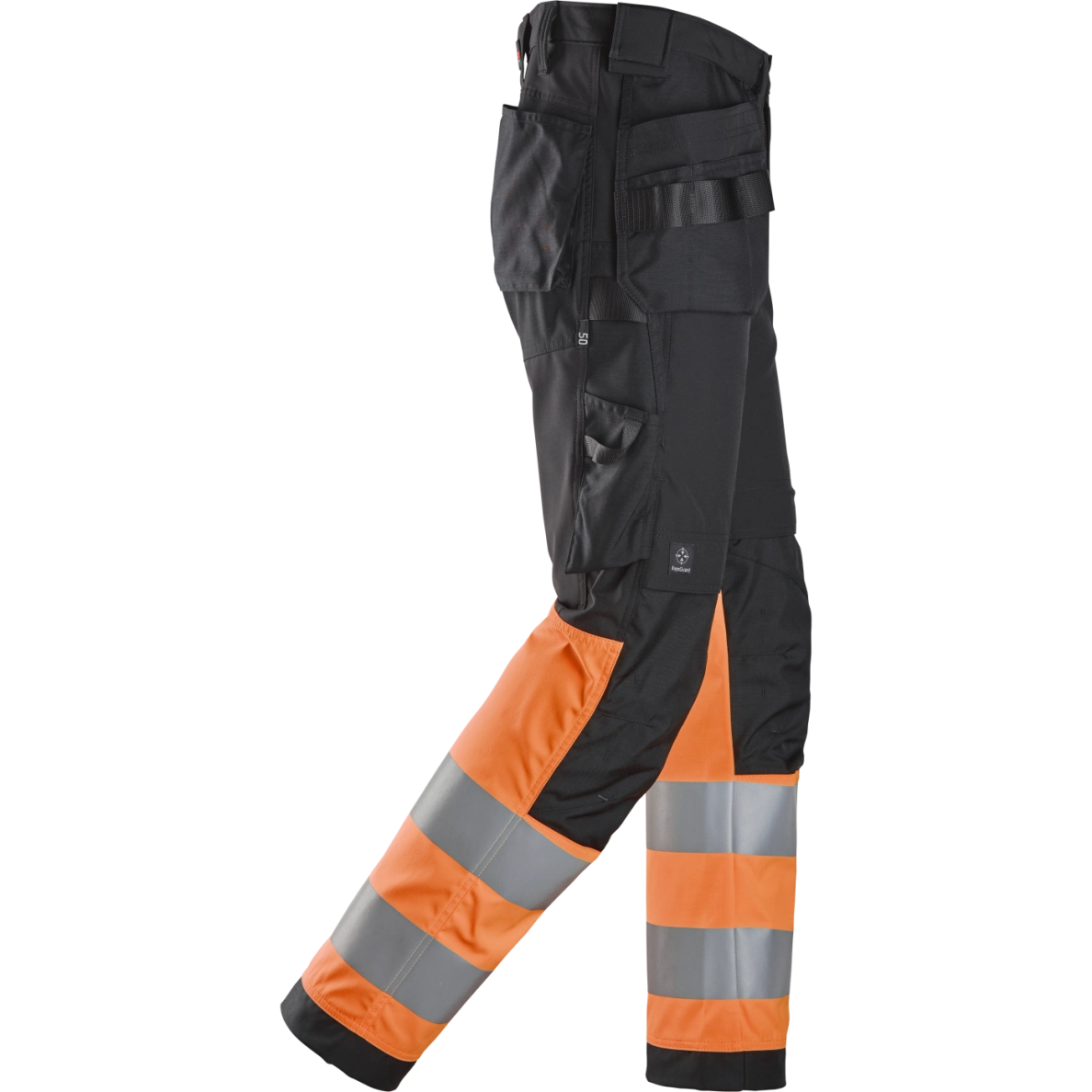 SNICKERS WORKWEAR Hi-Vis darbo kelnės 6239 su kabančiomis kišenėmis, 1 klasė, juodos/oranžinės 2