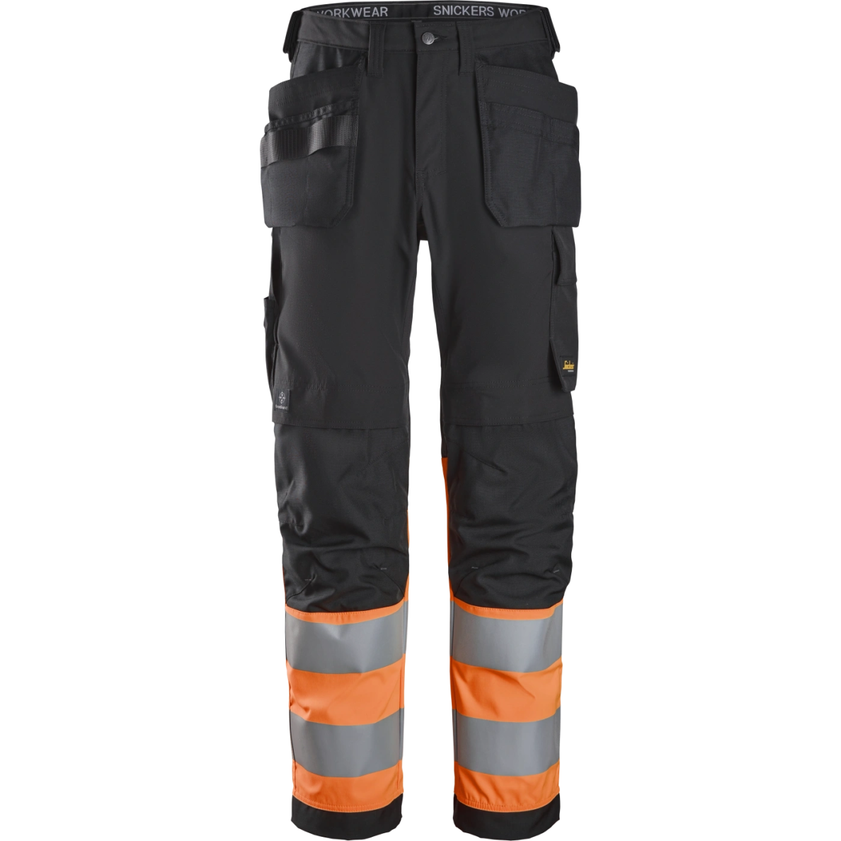 SNICKERS WORKWEAR Hi-Vis darbo kelnės 6239 su kabančiomis kišenėmis, 1 klasė, juodos/oranžinės SNICKERS WORKWEAR Hi-Vis darbo kelnės 6239 su kabančiomis kišenėmis, 1 klasė, juodos/oranžinės
