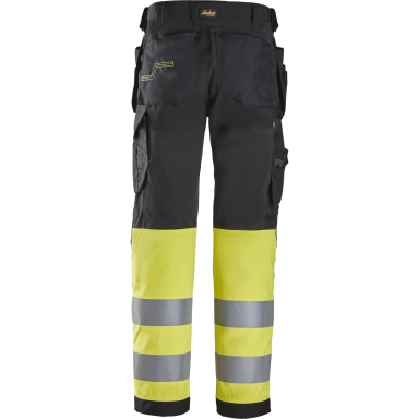 SNICKERS WORKWEAR Hi-Vis darbo kelnės 6239 su kabančiomis kišenėmis, 1 klasė, juodos/geltonos SNICKERS WORKWEAR Hi-Vis darbo kelnės 6239 su kabančiomis kišenėmis, 1 klasė, juodos/geltonos