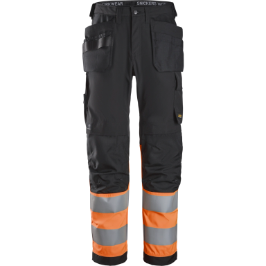 SNICKERS WORKWEAR Hi-Vis darbo kelnės 6239 su kabančiomis kišenėmis, 1 klasė, juodos/oranžinės SNICKERS WORKWEAR Hi-Vis darbo kelnės 6239 su kabančiomis kišenėmis, 1 klasė, juodos/oranžinės