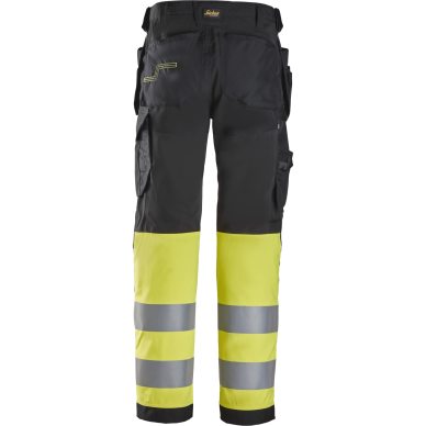 SNICKERS WORKWEAR Hi-Vis darbo kelnės 6239 su kabančiomis kišenėmis, 1 klasė, juodos/geltonos 1 SNICKERS WORKWEAR Hi-Vis darbo kelnės 6239 su kabančiomis kišenėmis, 1 klasė, juodos/geltonos 1