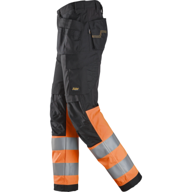 SNICKERS WORKWEAR Hi-Vis darbo kelnės 6239 su kabančiomis kišenėmis, 1 klasė, juodos/oranžinės 3