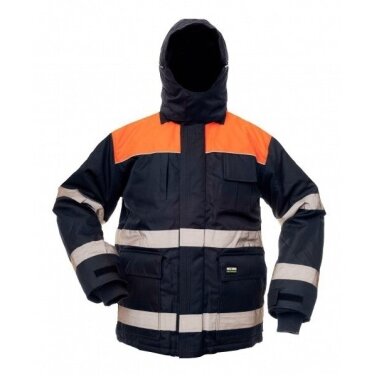 Striukė BoSafety WJ-CANVAS-1103 su atšvaito juostomis, mėlyna-oranžinė Striukė BoSafety WJ-CANVAS-1103 su atšvaito juostomis, mėlyna-oranžinė