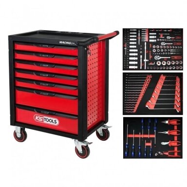 Vežimėlis su 215vnt. įrankių KS TOOLS RACINGline, 7 stalčiai Vežimėlis su 215vnt. įrankių KS TOOLS RACINGline, 7 stalčiai